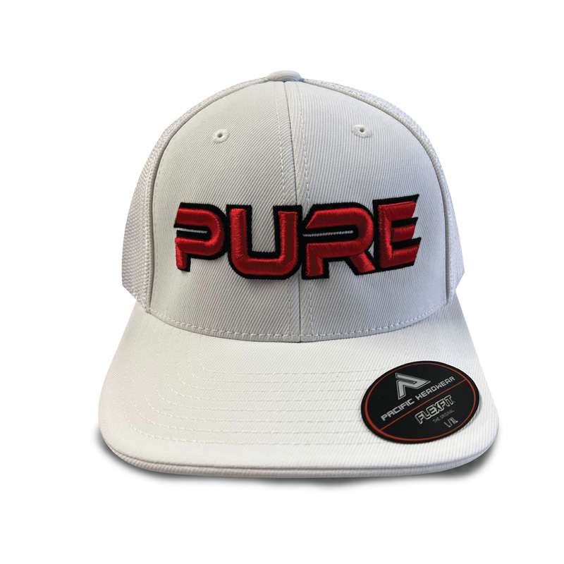 PURE Pacific FLEXFIT® Hat White/Red – #SWINGPURE